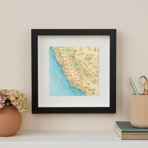 Kalifornien gerahmte Karte Druck, Reisegeschenk für ein Paar, USA Westküste 3D Karte Wandkunst