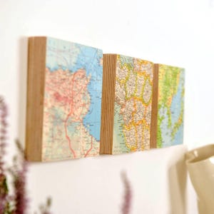 Wall Art Block Custom Map Personalized Wedding Anniversary Gift Wood Art Block Map Gift For Him Travellers Gift For A Couple image 2