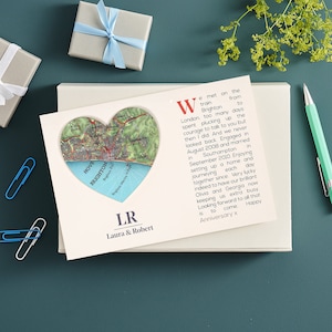 Cadeau de la Saint-Valentin, carte d’anniversaire de mariage histoire d’amour personnalisée, carte de cœur où nous avons rencontré une carte personnalisée