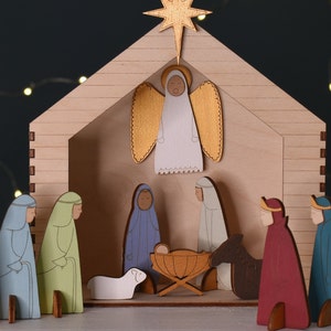 Nativity Set, Nativity Scene, Scandi Style Christmas Crib, Hand painted Nativity Scene, Christmas Nativity Set, Religious Home Decor image 3