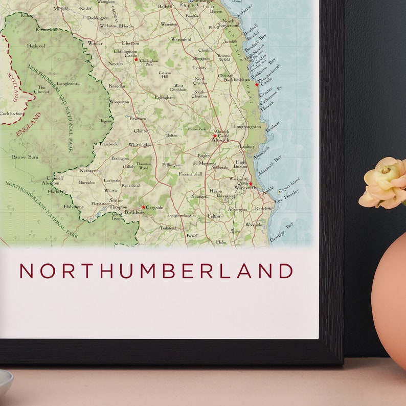 Northumberland Map Poster Holy Island Map, Bamburgh Island Map print, North East England Map Poster, Map Print Wall Art, Home Decor Gift image 2