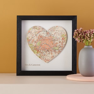 Gifts for Her, Custom map Wall Art, Engagement gifts, Personalized Map wall art, Map Heart Frame, Valentines gift For Wife image 1