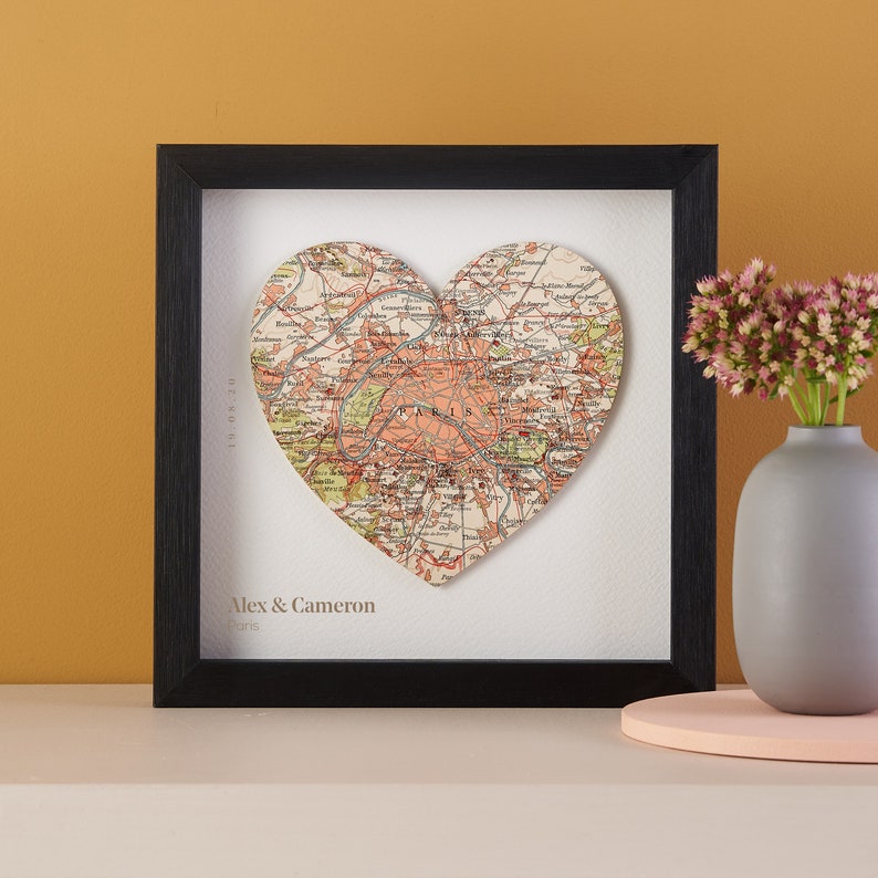 Gifts for Her, Custom map Wall Art, Engagement gifts, Personalized Map wall art, Map Heart Frame, Valentines gift For Wife image 1