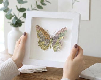 Map Butterfly Framed Art, Home is where mum is, Custom Map 3D Butterfly Print gift, Personalized wall art, Personalised gift for Her