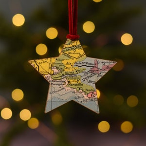 Décoration de Noël personnalisée en famille - Carte personnalisée souvenir en forme d'étoile - Ornement de carte personnalisé - Décoration d'arbre de Noël - Cadeau interurbain