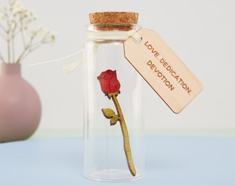 June Birth Flower Gift, Rose Birth Flower, Birthday Gift for Her, June Birth Month Personalised Gift, Personalized message Bottle