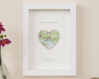 Mother's Day Gift, Home is Where You Are, Custom Map 3D Heart, Framed Art Gift, Personalized Wall Art, Personalised Gift For Her