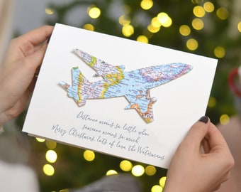 Long Distance Christmas Card -  Personalised Airplane Christmas Card - Custom Map Aeroplane Card  - Xmas Card For Far Away Friends