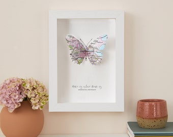 Custom Map Butterfly Wall Art Print, Mother's Day Gift, Personalised 3D Artwork, Gift for Mom