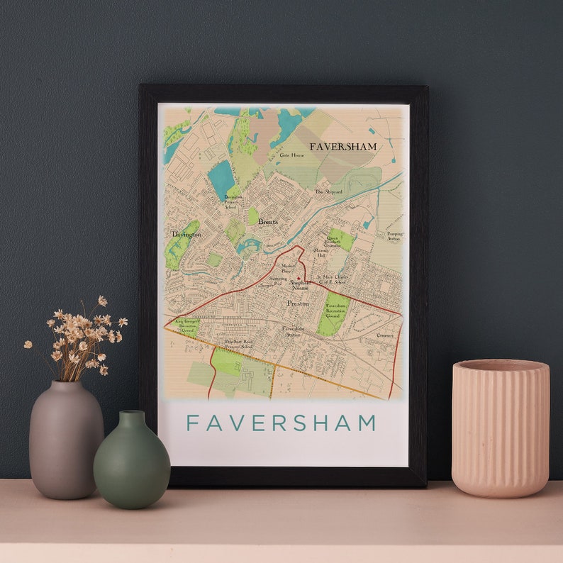 Faversham Poster Print, Map Poster, Faversham Watercolour Print, Hand Drawn Map, Wall Decor Map, Gallery Wall Art print image 1