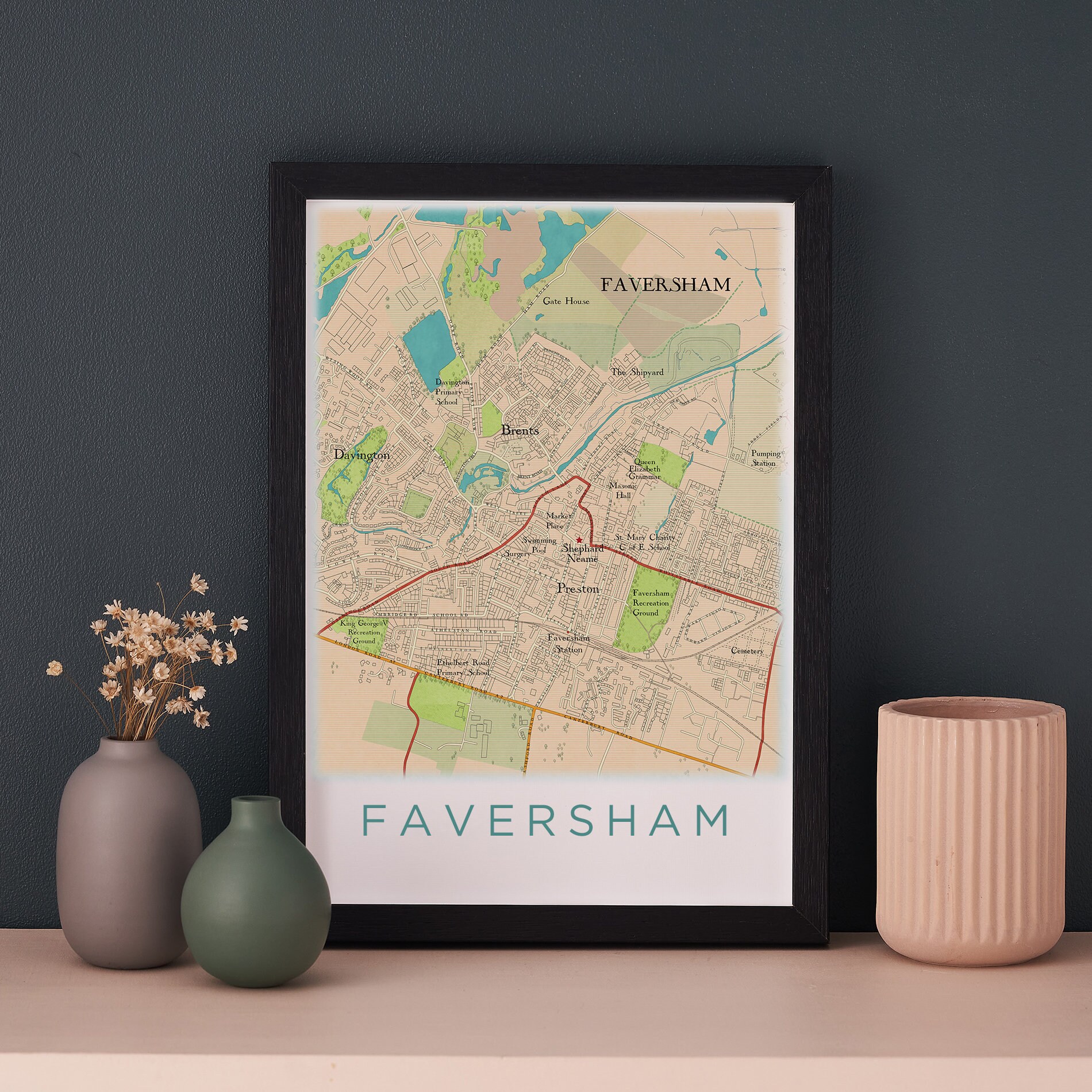 Faversham Poster Print, Map Poster, Faversham Watercolour Print, Hand ...