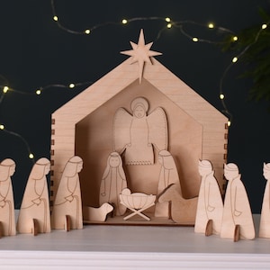 Scandi Style Craft Nativity Scene, Paint Your Own Nativity Scene, Christmas Craft Kit, Scandi Home Decor, Christmas nativity Scene image 1