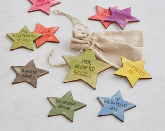 Message Tokens - I Love You Because... Wood Star Keepsake Gift - Personalised Valentines Gift Love Tokens - 5Th Wedding Anniversary Gift