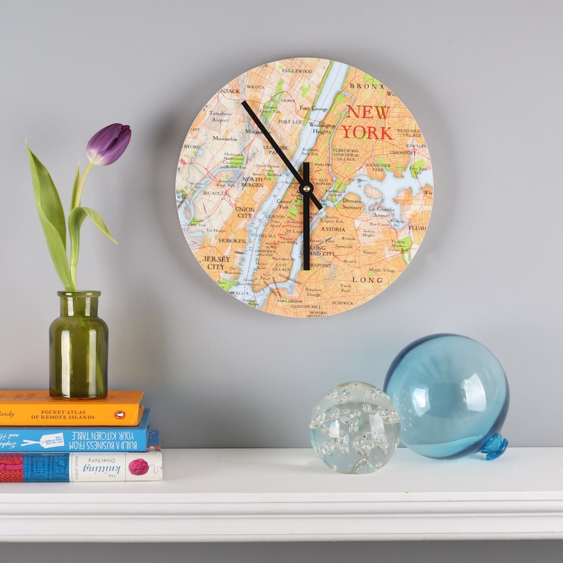 Map Wall Clock Custom Map Location Unique Round Wall Clock Etsy