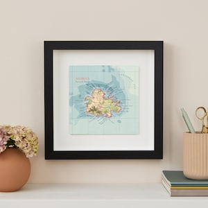 Antigua Map Wall Art, Wedding Anniversary Gift, Illustrated Map Of Antigua Caribbean, Wall Art Decor Travel Gift