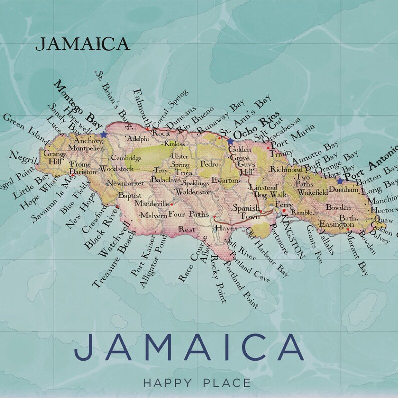 FRAMED Jamaica map, Jamaica Poster, Caribbean Island Map, Map Print, Jamaica Wall Art Map, Bathroom Artwork, Personalised Wedding Gift Print image 3
