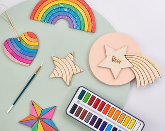 Gifts for kids, Children's DIY Craft Kit, Christmas Decoration Craft Set, Colouring Hanging Decorations Craft Kit, Rainbow Ornaments