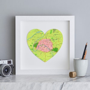 Valentijnsdag cadeau voor haar, Parijs Kaart Hart Print, 3D handgemaakte Parijs print, Print, Parijs City Wall Art, Cadeau voor vrouwen
