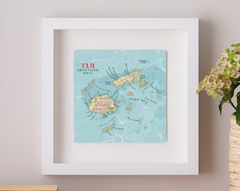 Fiji Framed Map Print, Wedding Anniversary Gift for a Couple, Fiji Map Wall Art