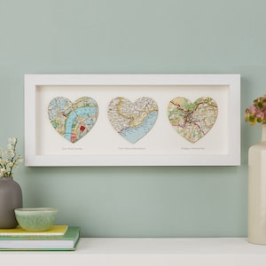 Hochzeitstag Geschenk, Wand Kunst Geschenk für ein Paar, Karten Druck Reise Kunst, Drei Benutzerdefinierte Karte Herzen Druck Hochzeitsgeschenk, Wand Dekor Geschenk