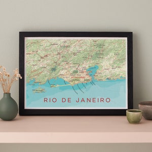 Cartel de Río de Janeiro, Mapa de acuarela de Río, Arte de pared de impresión de mapa, Mapa de Brasil, Impresión de pared de galería