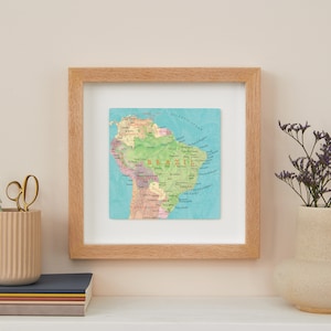 Brazil Framed Map Print, Travel Gift for A Couple, Wedding Anniversary Gift, Brazil 3D Map Wall Art