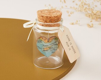 Map Heart Message Bottle, Mothers Day keepsake Gift For Mum Or Mom - Gift For Grandmother Or Nan