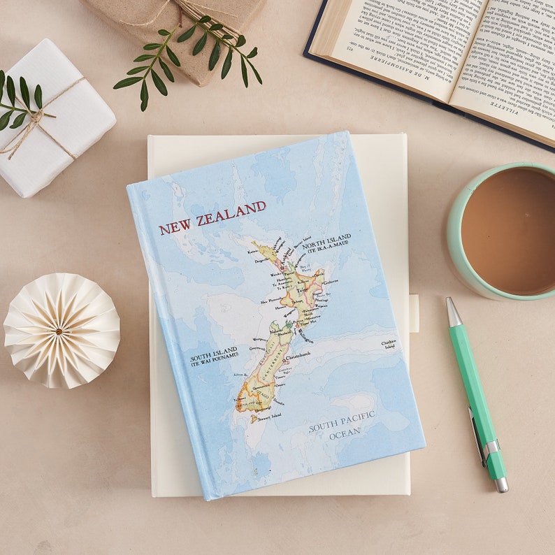 New Zealand Map travel journal custom map personalised notebook A5 notebook cartridge paper sketchbook personalized map gift image 1