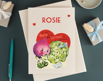 Personalised Vegan Valentine's Day Card, Personalised Romantic Vegetables Illustration Card,  Valentines Card, Funny Card for Him or Her