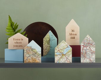 House Warming Gift - Custom Map Little House Ornament New Home Gift - Personalized Home Decor - Wooden House Ornament - Moving Away