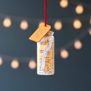 Map Christmas Bauble, Message In A Bottle, Custom Map gift For Him, Custom Map Ornament, Hanging Decoration, Keepsake Gift for Men image 1