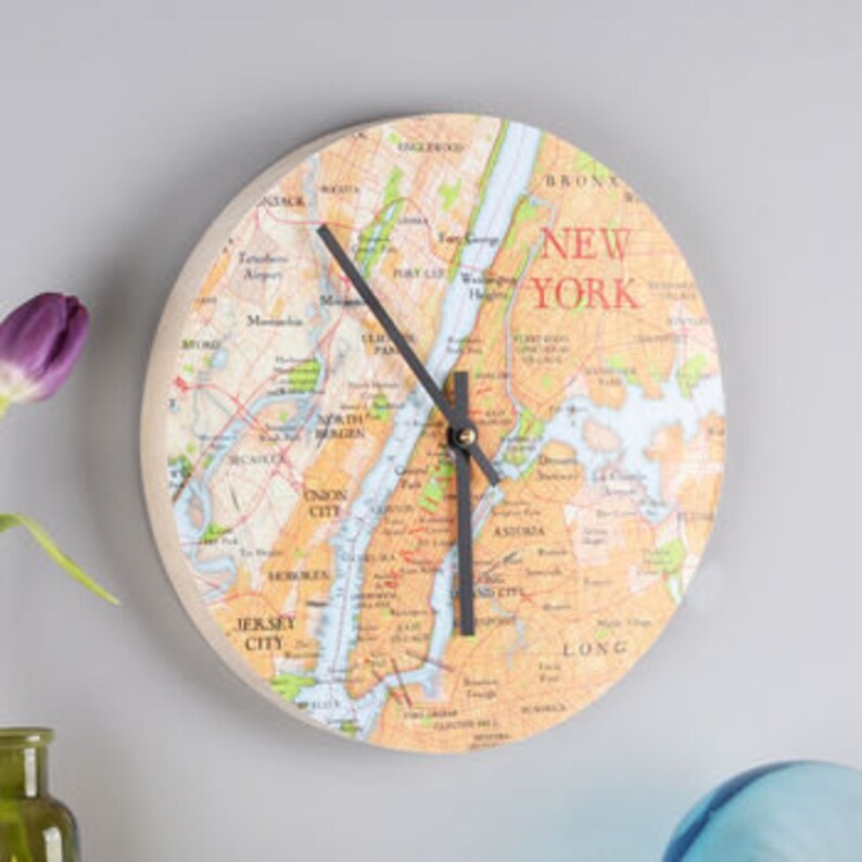 Map Wall Clock Custom Map Location Unique Round Wall Clock Etsy