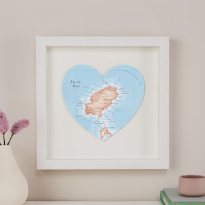 Ibiza kaart hart art print - geïllustreerde huwelijksreiskaart van Ibiza in de Indische Oceaan - huwelijksverjaardag paren cadeau