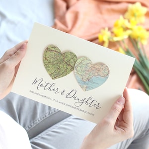 Custom Map Card - Two Heart Luxury Personalised Card For Mum Or Mom - Love Card For Grandma