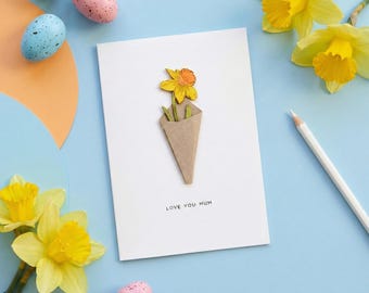 Mother's Day Daffodil Card, Personalised Mum Card, Card for Grandma, Spring Flower Card