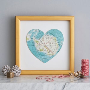 Impresión de corazón con mapa de la Antártida, mapa de papel recortado en 3D para pared, regalo de viaje, impresión de mapa del Polo Sur, regalo de viaje en crucero por la península Antártica, Bombus