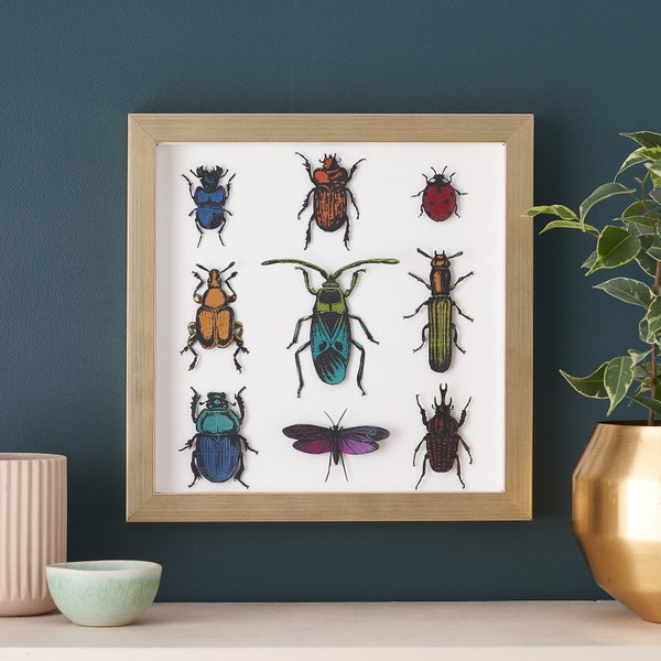 3D paper cut Beetle Print, Framed Bug Wall Art Decor, Beetle Insect Art Print - Vegan Taxidermy, Ethical Bug Wall Art, Original painting