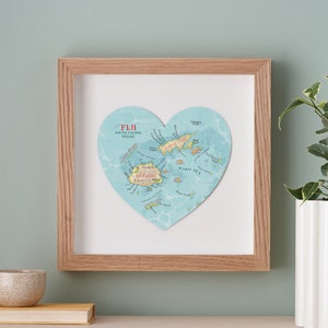 Fidschi Karte Herz Print, Fidschi Karte, Wand Kunst Dekor, Südpazifische Inseln Karte, Hochzeitstag Geschenke, Romantisches Geschenk für ein Paar