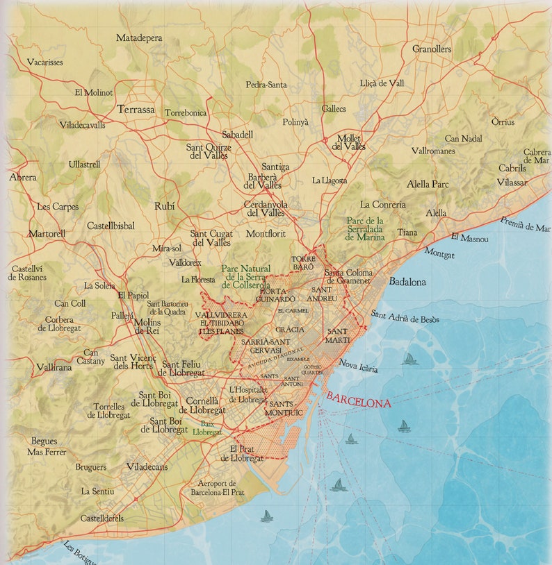 FRAMED Barcelona Map Print, Poster Print, Wall Art Decor, Gifts for Him, Barcelona Spain Map Gift, Travel Gift For men, Coastal Gallery Art image 5