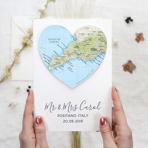 Custom Map Wedding Anniversary Card, Luxury Map Heart Card, Romantic Wedding Card for A Couple, Map wedding Card, Wedding Gift image 6