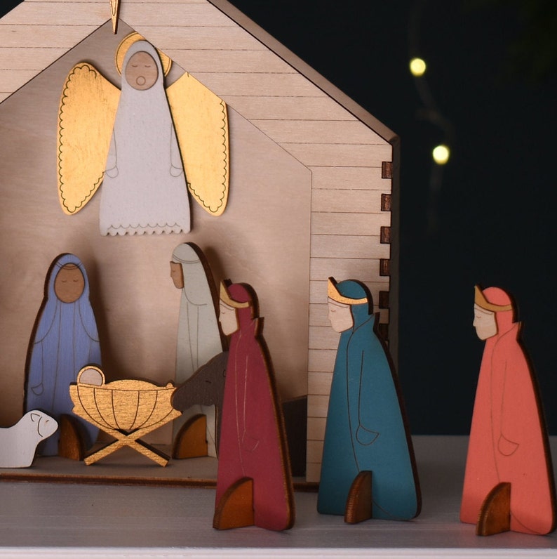 Nativity Set, Nativity Scene, Scandi Style Christmas Crib, Hand painted Nativity Scene, Christmas Nativity Set, Religious Home Decor image 4