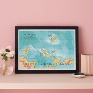 Cartaz das Ilhas Virgens Britânicas, impressão de mapa do Caribe, arte de parede de casamento, presente de destino de lua de mel, impressão de cartaz de viagem, decoração de parede
