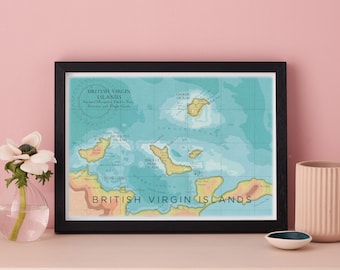 British Virgin Islands Poster, Caribbean Map Print, Wedding Wall Art, Honeymoon Destination Gift, Travel Poster Print, Wall Decor