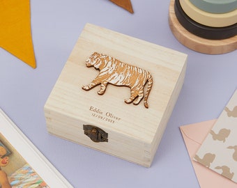 New Baby Tiger trinket Box, Newborn Baby Gift, Personalised Keepsake Storage Box, Jungle Baby Boy Or Girl Gift, Safari, Baby Shower Ideas