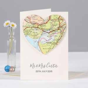 Custom Map Wedding Anniversary Card, Luxury Map Heart Card, Romantic Wedding Card for A Couple, Map wedding Card, Wedding Gift image 7
