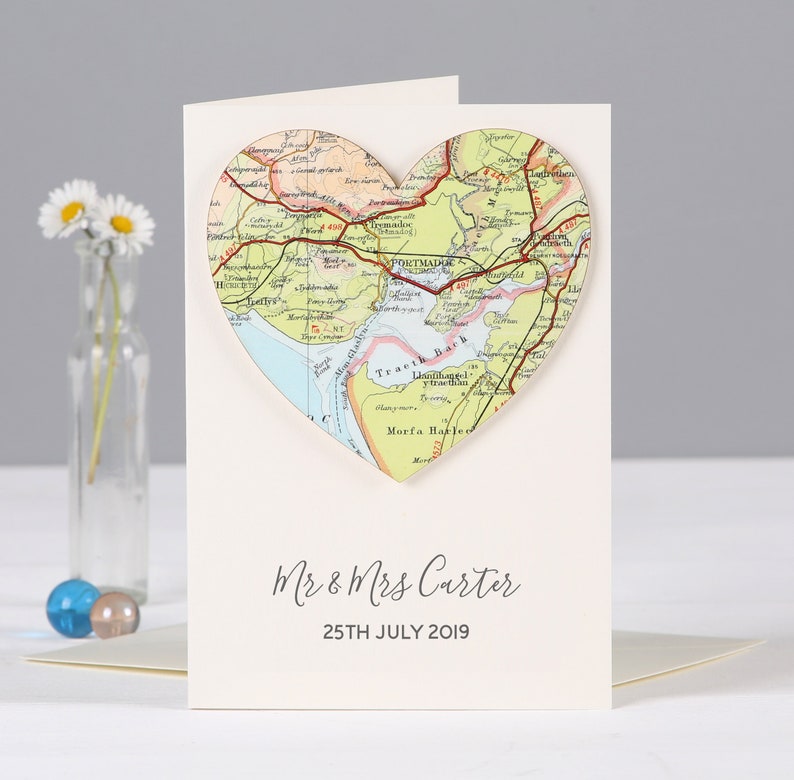 Custom Map Wedding Anniversary Card, Luxury Map Heart Card, Romantic Wedding Card for A Couple, Map wedding Card, Wedding Gift image 7