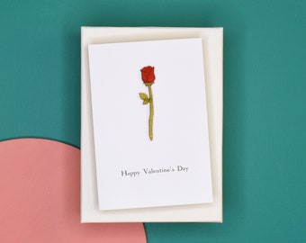 Miniature Engraved Flower Valentine's Card, Personalised Romantic Card, Handmade Valentine Card