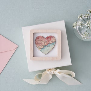 Romantic Gifts For Her, Custom Map Heart Print, Miniature Wall Art Frame, Personalised Valentine's Gift For A Girlfriend Or Wife Natural & white