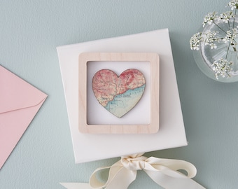 Romantic Gifts For Her, Custom Map Heart Print, Miniature Wall Art Frame, Personalised Valentine's Gift For A Girlfriend Or Wife