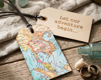 Custom Map Luggage Tag, Wedding Anniversary Keepsake Gift, Gift For a Couple Personalised Message Keepsake Romantic Travel Gifts